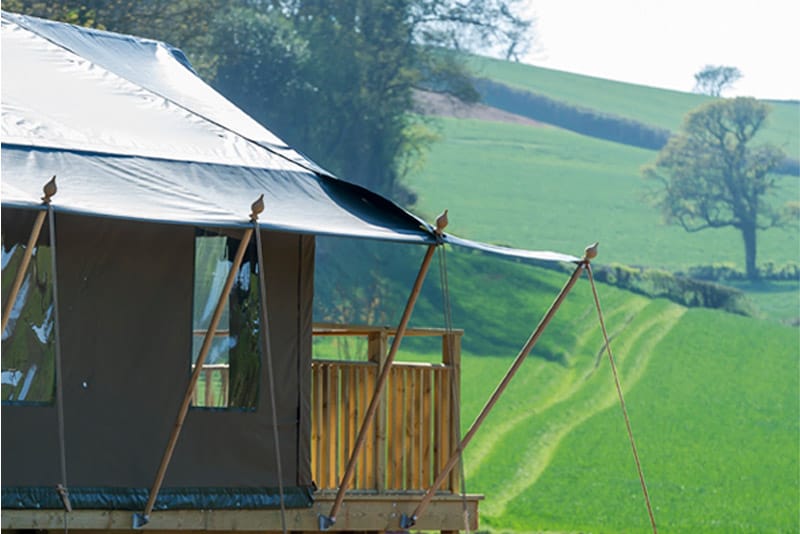View from a safari tent at Brownscombe Luxury Glamping in Devon
