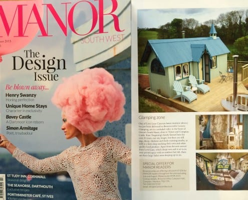A feature in 'Manor' magazine, showcasing Brownscombe's luxury Tabernacle accommodation