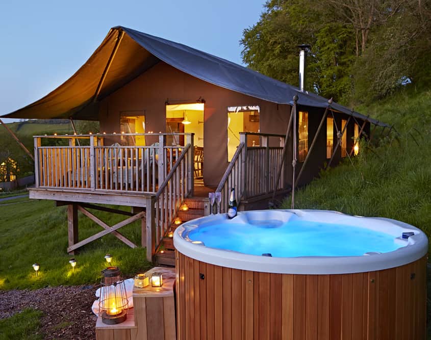 safari tent with hot tub